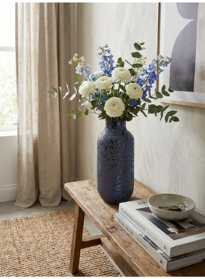 ايست من نون Ceramic Vase for Floral Decorative arrangement, Ht-29 cm | Blue Color | Flora Etch Design | Size -13.5x13.5x29 cm | Perfect for decorativing your living room, Ideal for decorating coffee table, dinning table, console table or any office or living space - Image 2